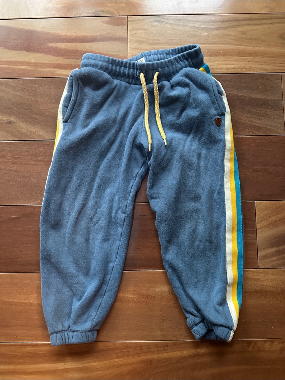 Hatley Blue Fleece Joggers with Yellow & Teal Stripes 4T